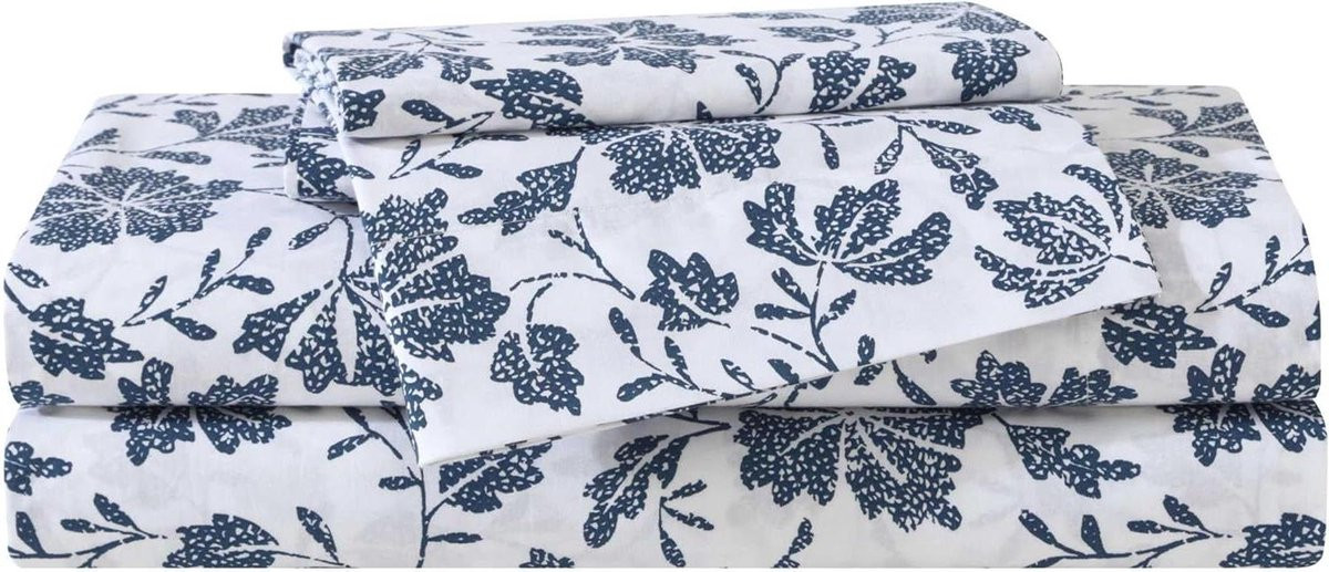 Blauwe bloemen lakenset van ademend katoen percal voor queensize bedden