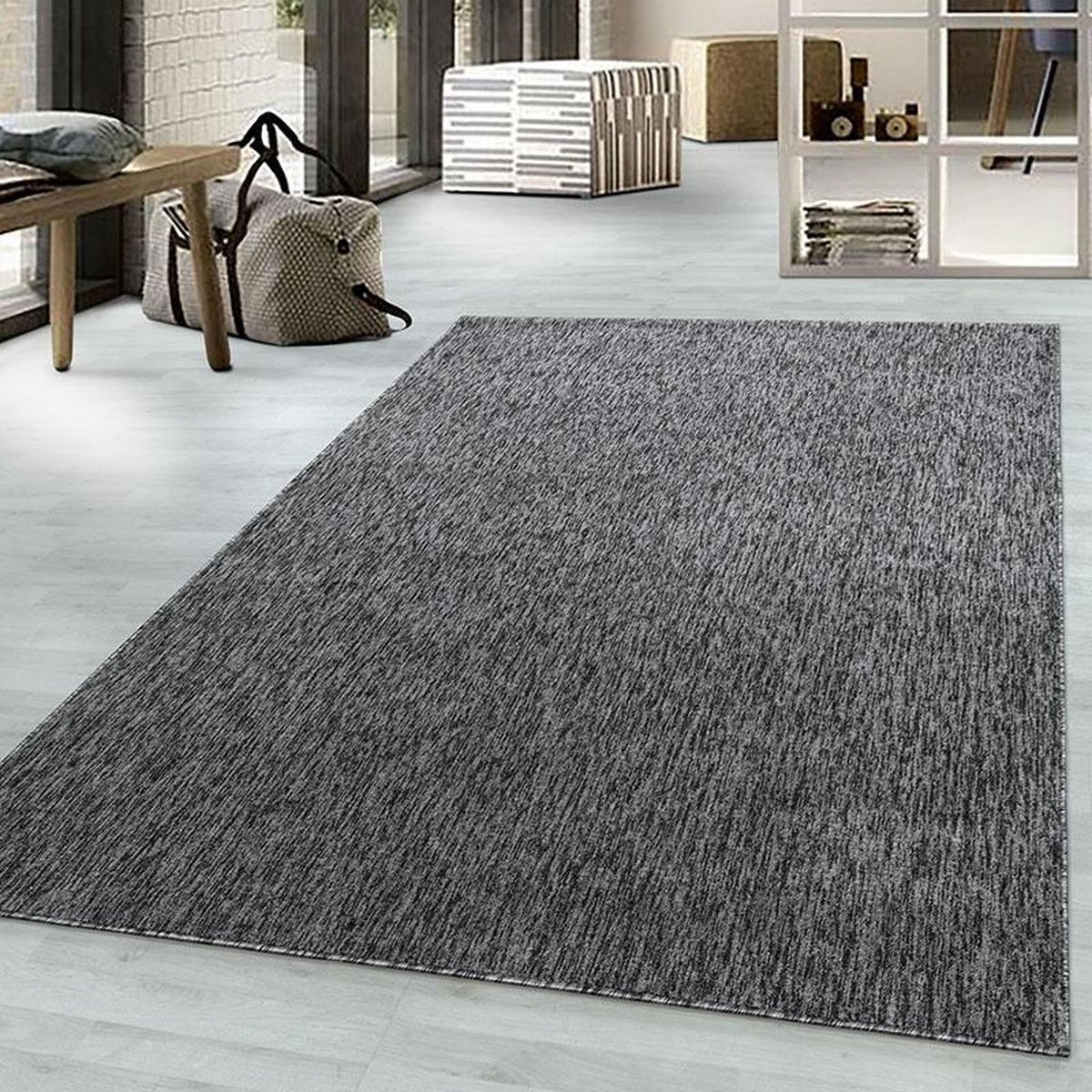 Adana Carpets Laagpolig vloerkleed grijs effen kleur voor de woonkamer B/D: 160 x 230 cm