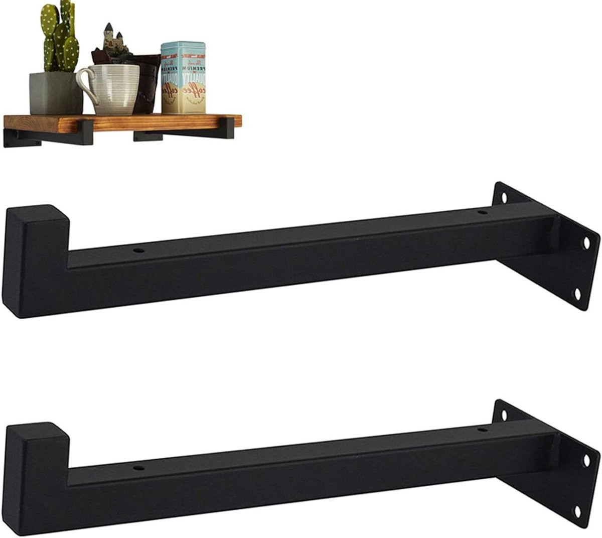 Set van zwarte metalen L-vormige plankdragers van 30 cm voor wandmontage