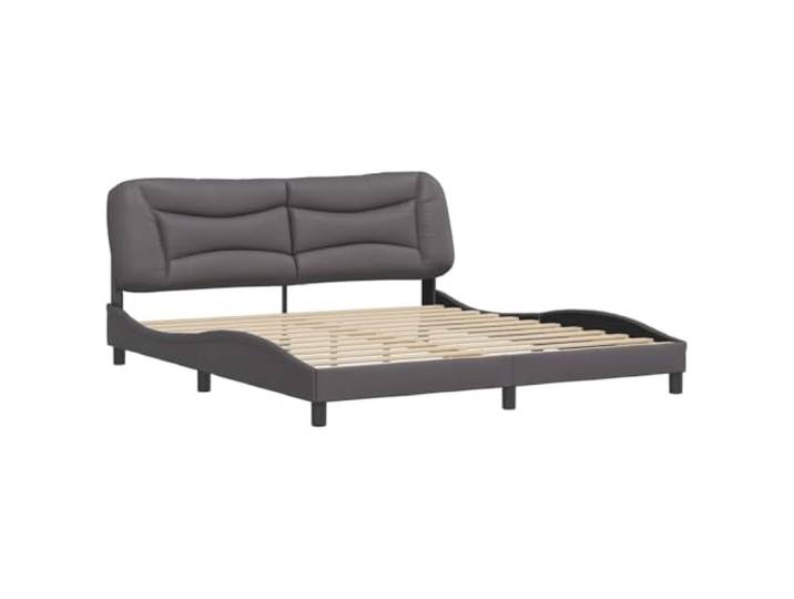 KTHLBRH Bettgestell Hvar Grau 180 x 200 cm Kunstleder Mit gepolstertem Kopfteil, Lattenrost im Lieferumfang enthalten, leicht zu reinigen, gewelltes Design