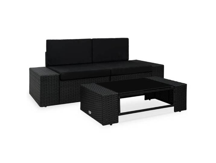 Automne/hiver  Noir Salon de jardin 3 pcs Résine tressée Noir - Hauteur:52cm DEC6397488