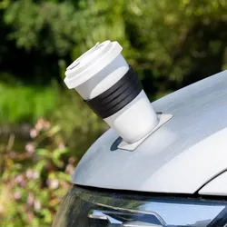 Silwy To-Go-Cup Porzellan Becher mit Deckel inkl. Metall-Nano-Gel Pad Untersetzer (350 ml)