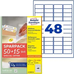 Avery Zweckform Universaletiketten wiederablösbar weiß 45,7x21,2 mm 3120 Stück L4736REV-65 weiß