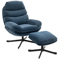 RELAXSESSEL mit Hocker Sessel Loungesessel mit Chenille-Stoff Fernsehsessel Blau