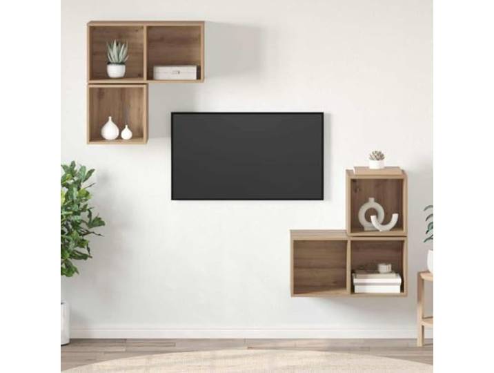 LPERTGFHU TV-Schrankset 4 STK. Artisan-Eiche Wandmontiertes Lowboard Rustikaler Charme, Platzsparendes Design, Inklusive 6 Regalen
