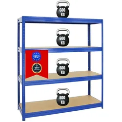 Proregal Schwerlastregal DINO | HxBxT 180x160x60cm | 4 MDF-Platten-Ebenen 6,5 mm | Fachlast 600kg | Blau