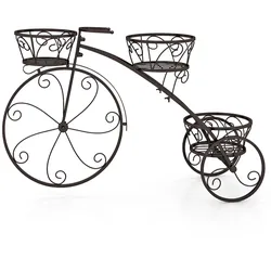COSTWAY metallener Pflanzenständer im Fahrraddesign, Retro-Blumenregal mit 3 Körben, bronzefarben