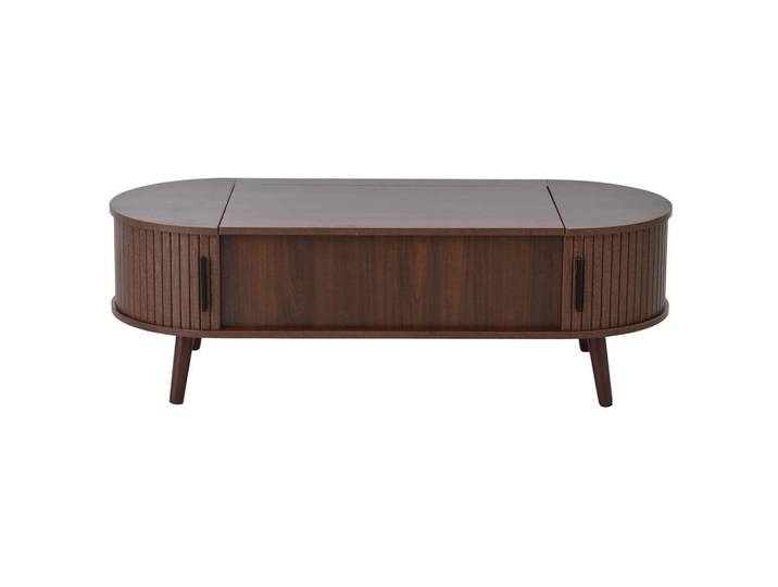 Okwish Couchtisch 120/50/39,5 cm Nussbaum aus MDF mit höhenverstellbarer Tischplatte, Nussbaumfarben, Oval, 50x39.5x120 cm, Wohnzimmer, Wohnzimmertische, Couchtische
