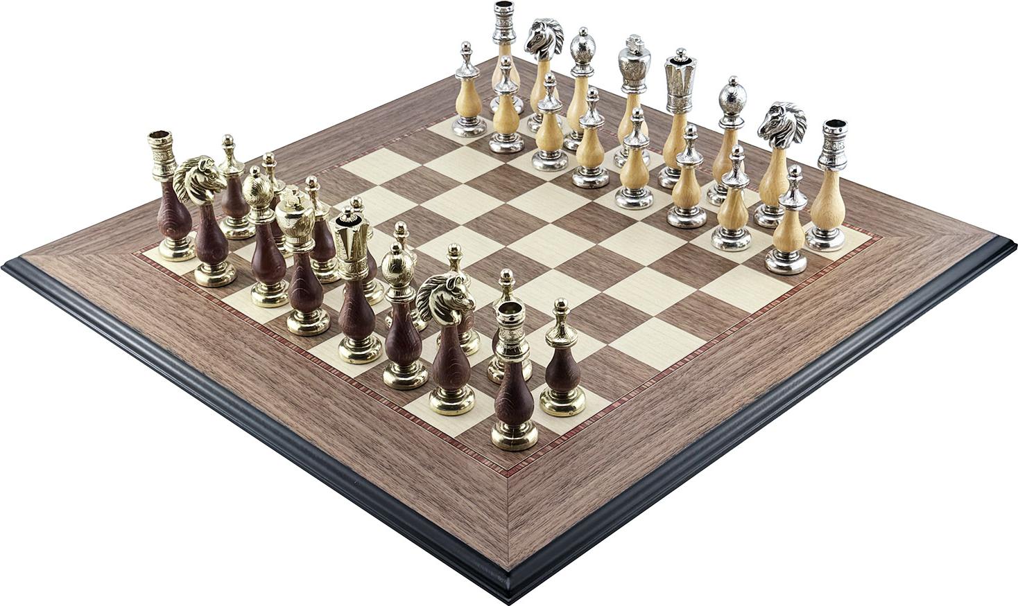 Luxury Chess Set Italfama Staunton + Ferrer Walnut & Sycamore Board 50cm