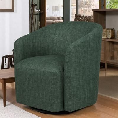 "29.25"" Polyester Swivel Accent Chair with Barrel-Style Back and Hidden Swivel Base and Rounded Arms"