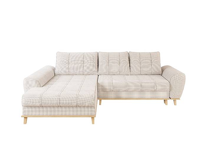 Ecksofa Scandi-Stil Schlaffunktion Bettkasten m. Bouclé Chenille Stoff in Beige / 21014