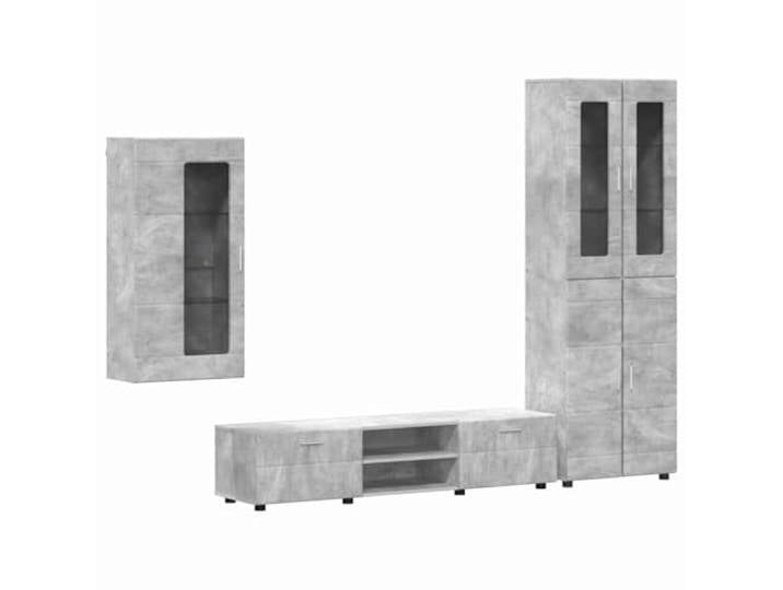 RJPLMFV TV-Möbel Florin, 3-teilig, Holzverbundwerkstoff, grau Beton Lowboard, 3-teilig, Holz, mattes Finish, rechteckiges Design, Wohnzimmer, Büro, Schlafzimmer