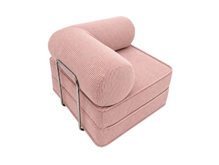 Fauteuil convertible avec accoudoirs en velours côtelé rose