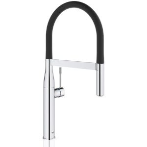GROHE Küchenarmatur Essence, chrom / schwarz, Hochdruck, 360° schwenkbar, verstellbare Brause