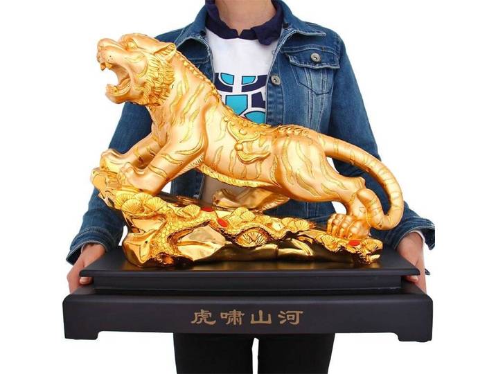 Grand asie maison magasin COMPANY bureau Art déco talisman apporter richesse argent bonne chance succès tigre doré FENG SHUI statue