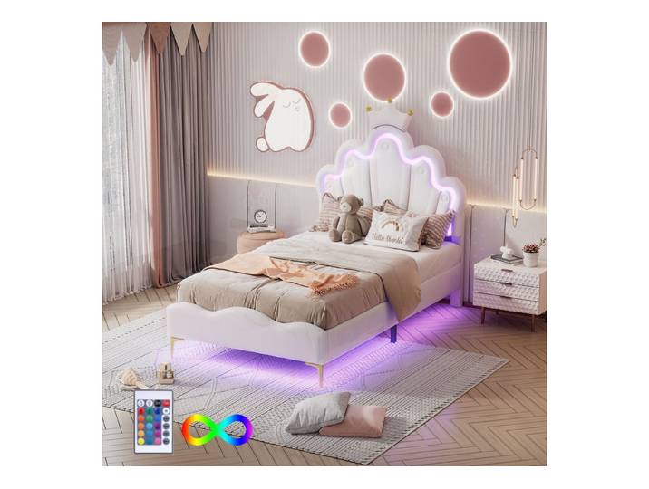 HAUSS SPOLE Polsterbett 90x200 mit matratze Kinderbett Jugendbett mit kronenförmiges Kopfteil