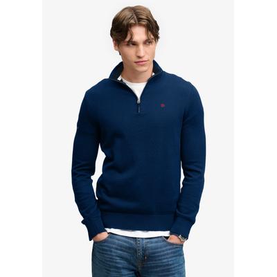 Strickpullover SUPERDRY "PREP ESSENTIAL COTTON HALF ZIP", Herren, Gr. M, blau (pilot blau marl), Strick, Obermaterial: 100% Baumwolle, meliert, slim fit normal, ohne Ausschnitt, Bündchen, Pullover Strickpullover, Baumwolle, slim fit