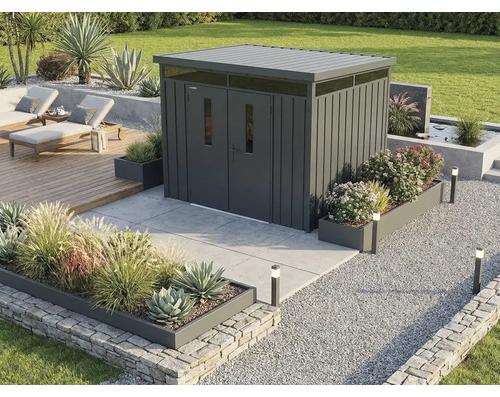 Gartenhaus Konsta Premium Systemhaus 7,5 m² inkl. Regenablaufrohr 274 x 274 cm metallic schwarz