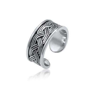 Silberring KUZZOI "Herren Bandring Ornament Design Offen 925 Silber", silber, Fingerringe, Herren, Resizable, ohne Stein, Silber 925 (Sterlingsilber), Silberring