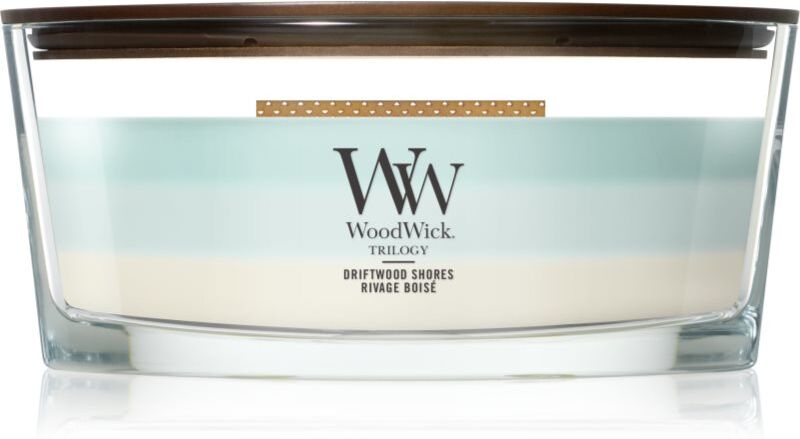 Woodwick Trilogy Driftwood Shores scented candle with wooden wick 453.6 g