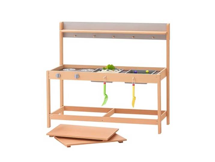 VEVOR Cuisine de Boue pour Enfants\, 1000 mm\, Ensemble Cuisine en Bois avec Accessoires\, Jeu d'épicerie extérieur pour Tout-Petits\, Jeu de Simulation pour garçons et Filles\, avec cuisinières et évier