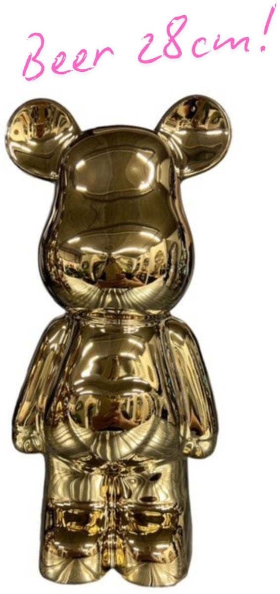 Keramische Beer met Hart Goud 28 cm