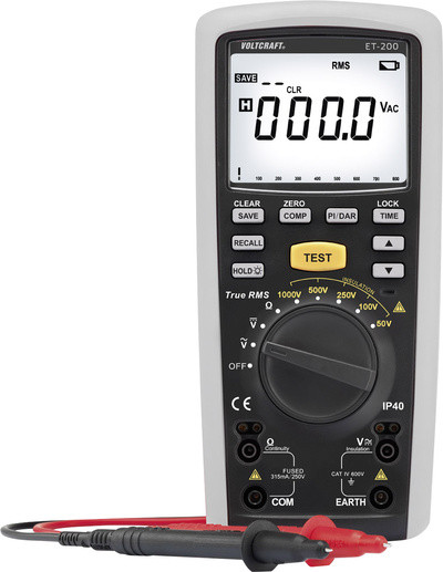 Voltcraft ET-200 isolatiemeter met 50 V, 100 V, 250 V, 500 V, 1000 V en 20 GΩ