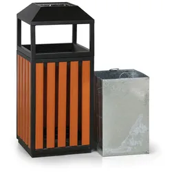 Mülleimer mit Aschenbecher für draußen, 400 x 400 x 950 mm, schwarz / Holzekor
