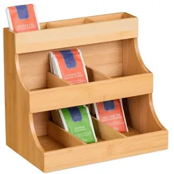 Relaxdays Tee Organizer 9 Fächer Bambus Hellbraun