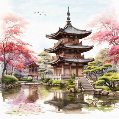 ti-flair 20 Servietten Papier 33x33cm 3-lagig - hochwertige Einweg Papierservietten Partyservietten Motivservietten mit japanischem Tempel