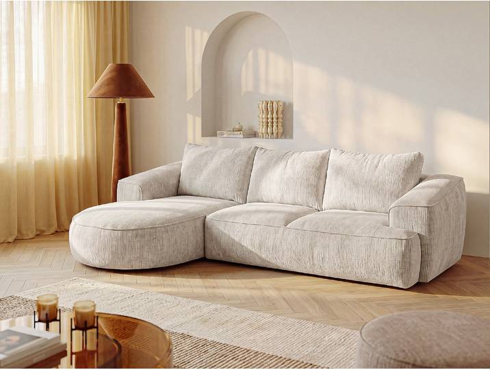 Sofa mit Ecke Links aus Chenille-Stoff in Beige LICANU