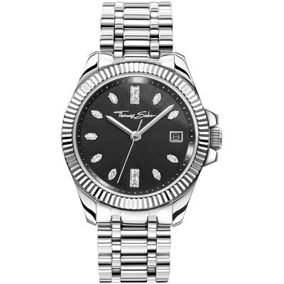 Quarzuhr THOMAS SABO "DIVINE", silber (silberfarben, schwarz), Armbanduhren, Damen, Quarzuhr, Armbanduhr, Damenuhr, Datum, Mineralglas mit Saphirbeschichtung