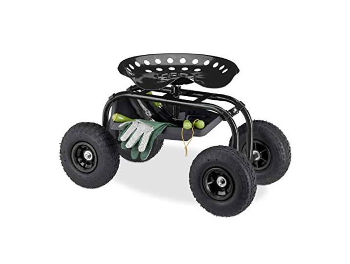 Relaxdays Siège sur Roues pour Jardin\, Atelier\,150 kg\, réglable en Hauteur de 48 a 56 cm; siège Mobile sur 4 Roues. Noir