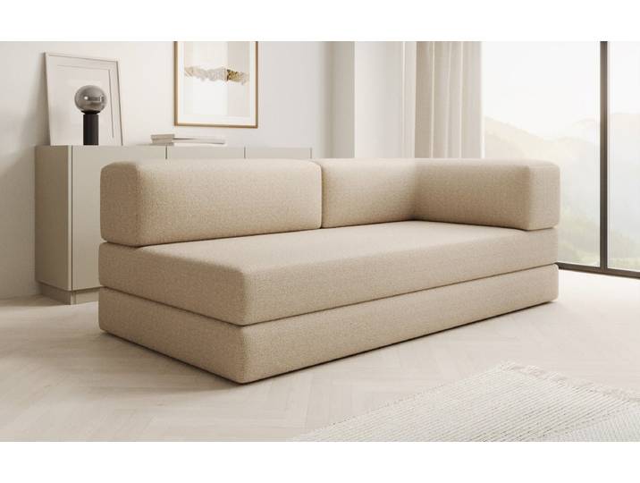 Designer Sofa-Chaise Longue Lazy in Bouclé - Beige - Bouclé - Luxusbetten24