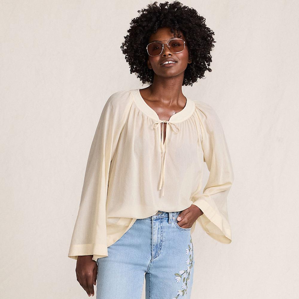 Langarm-Bluse aus Voile für Damen, Damen, size: regular, Beige, Baumwoll-Mischung/Viskose-Mischung, by Lands' End