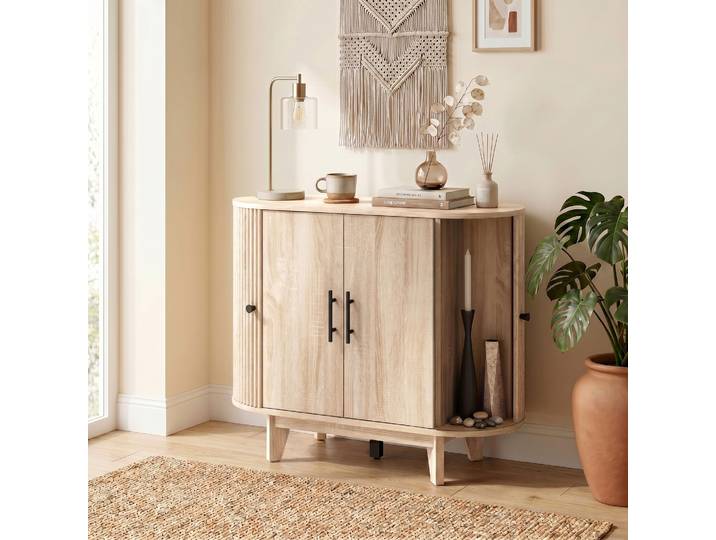 HOMCOM Buffet Ovale Chêne 4 Portes 90x40x76cm Salon Rangement