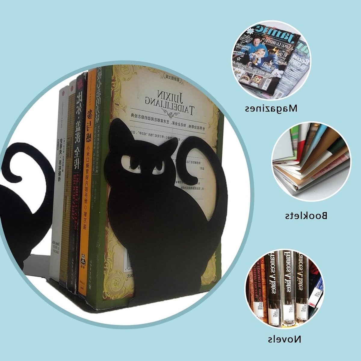 Dailygoods Boekensteun Zware Kat - Metalen Boekenhouder en Organisator voor op je Bureau of Plank