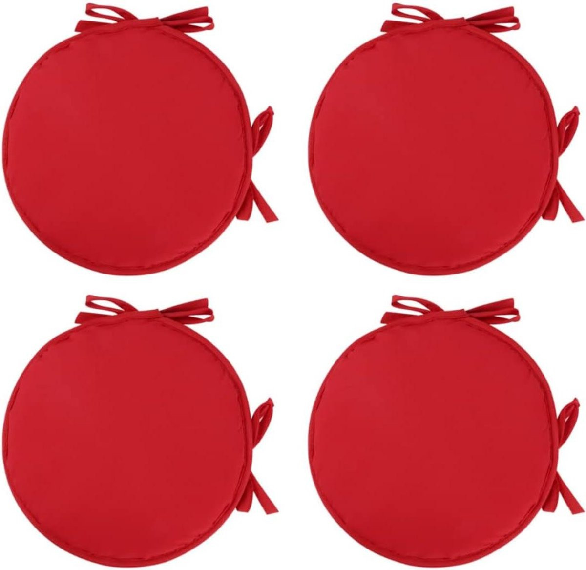 Set van 4 donkerrode eetkamerstoelkussens met bevestigingsbanden, diameter 38 cm
