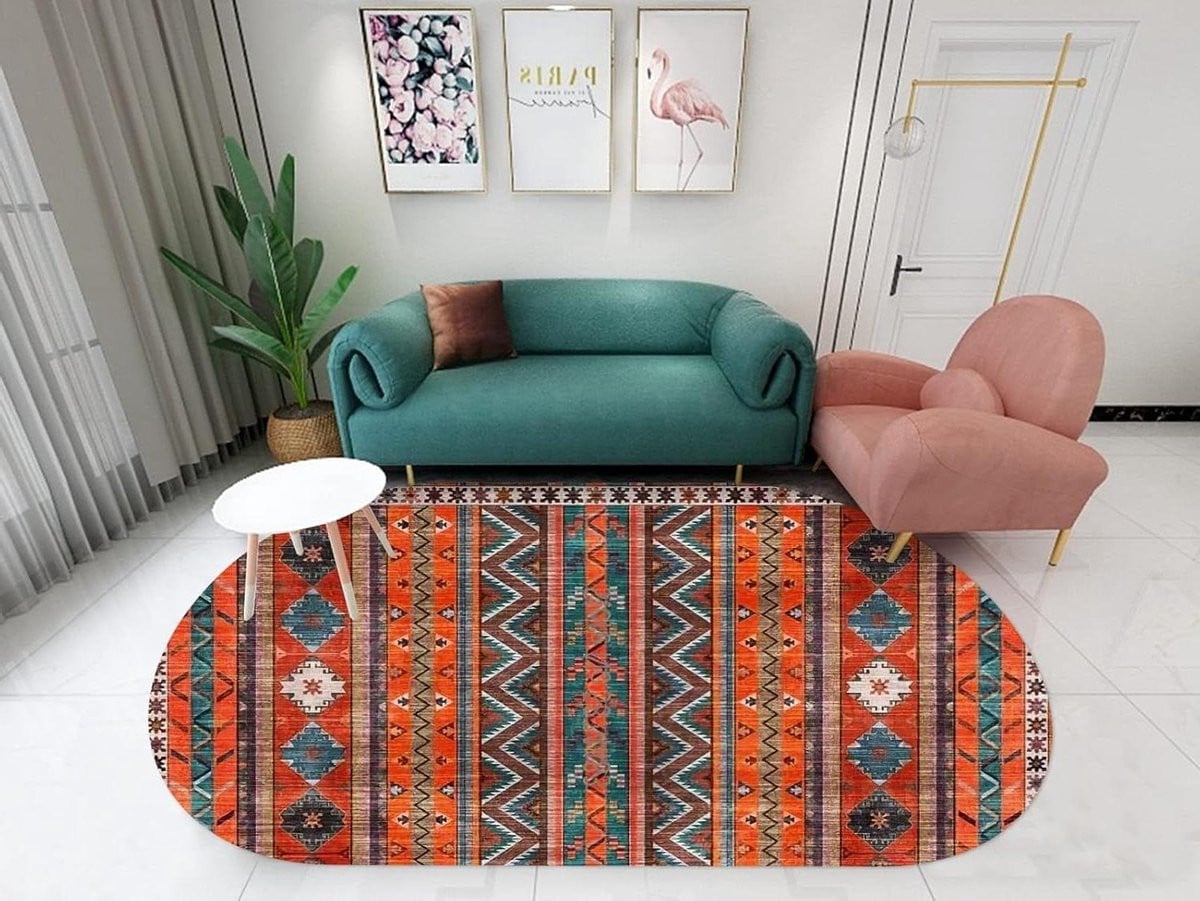 Ovaal Patchwork Vloerkleed Modern Polyester - Bruin Gestreept - 70 x 140 cm