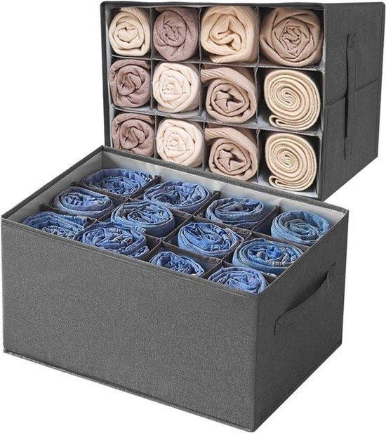 Garderobe Organizer Kleding Opbergdozen met 12 Cellen - 2 Pack Opvouwbare Ladeverdelers voor Kleding en Accessoires