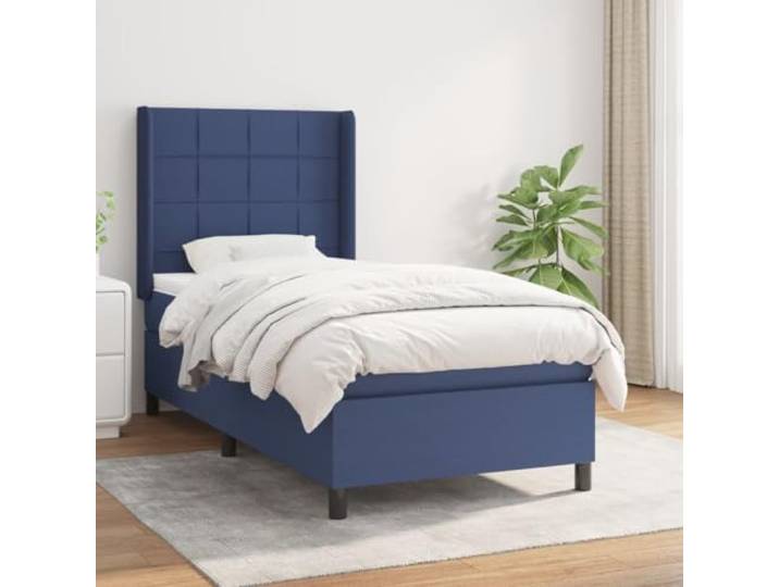 RJPLMFV Lattenrost mit Matratze, Blau, 90 x 190 cm, Stoff Verstellbarer Kopf, Taschenfedern, mittlere Festigkeit, langlebig