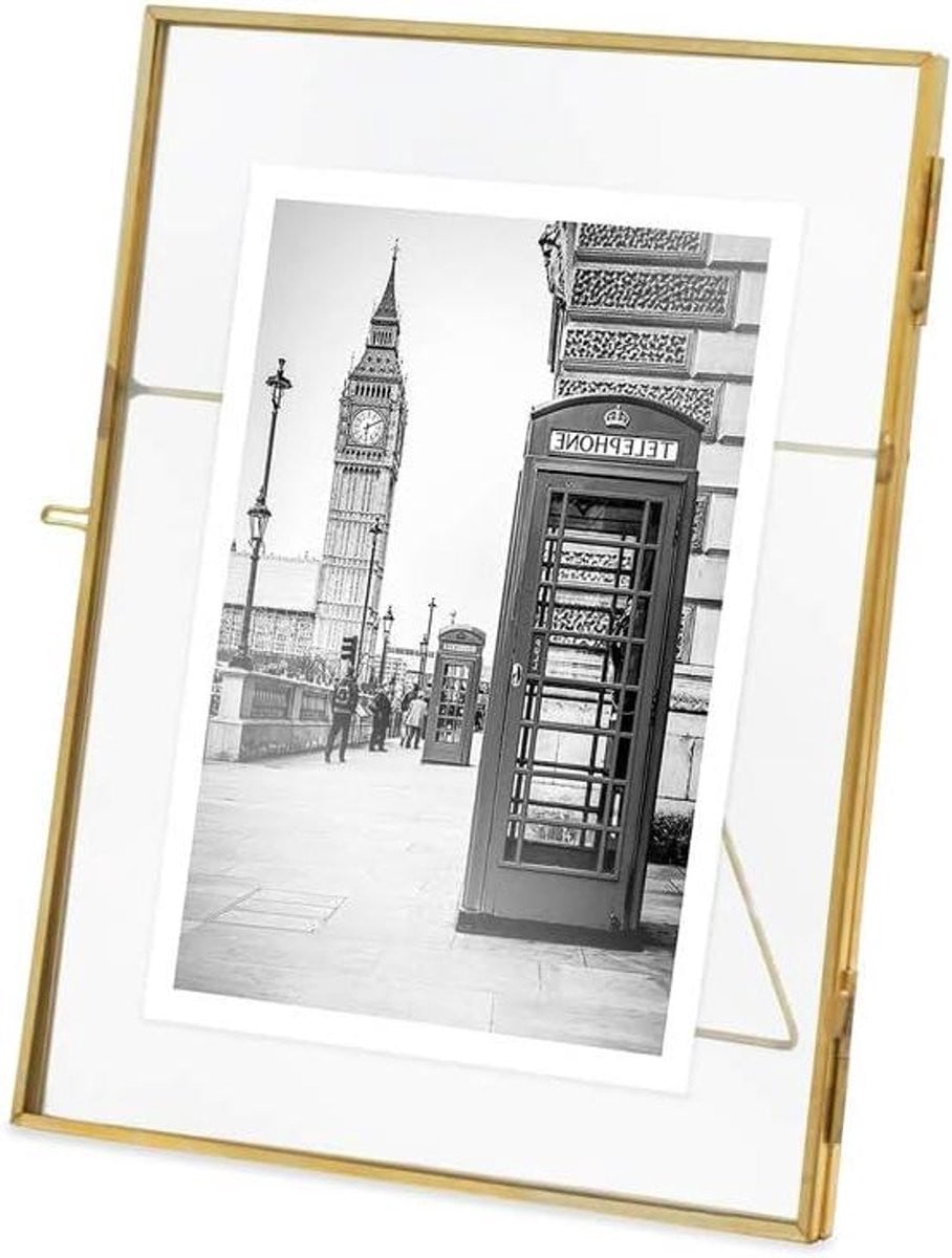 Zwevend fotolijstje in messing met vintage stijl - Antiek goud - 6x8 inch