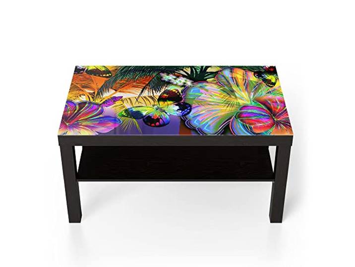 DEQORI Glastisch schwarz groß 90x50 cm Motiv Tropisches Farbenspiel ausgefallener Beistelltisch aus Glas Hochglanz Couchtisch fürs Wohnzimmer moderner Couch Tisch mit Design