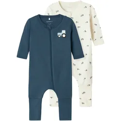 NAME IT 2er-Pack Schlafoveralls mit Klappfuß Fahrzeuge, natur | blau, 62
