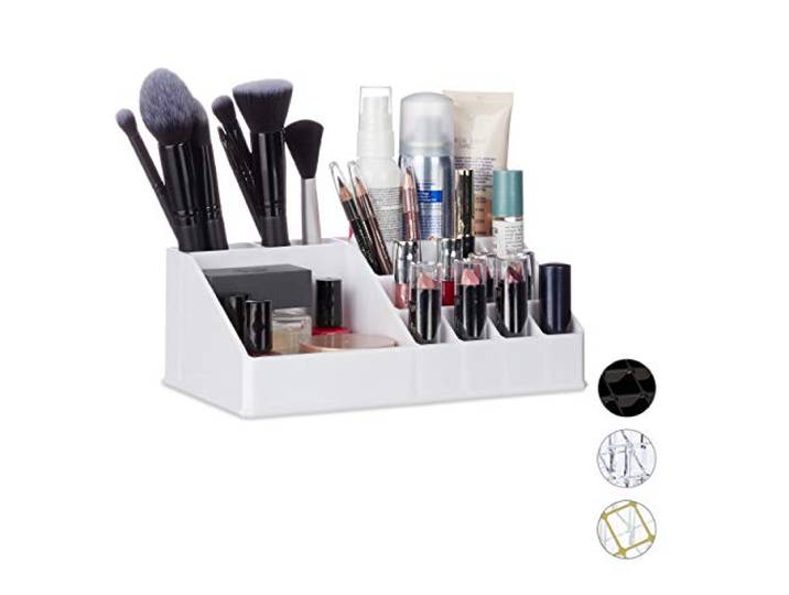 Relaxdays 10024644_49 Organisateur Cosmétique Acrylique Rangement Make-Up 16 Casier Maquillage Support Rouge à Lèvre Blanc\, 8 x 22 x 12\,5 cm