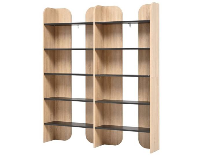 Bibliothèque ouverte – 5 niveaux – 135 x 25 x 160 cm – naturel et noir