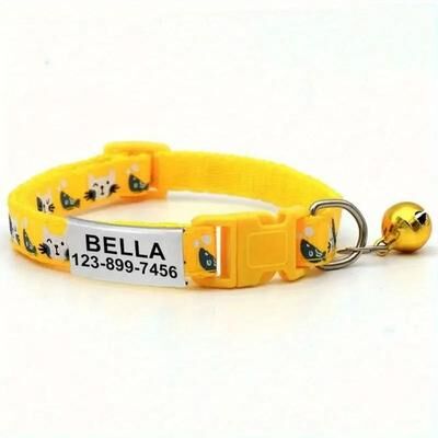 Uplift Essentials Personalized Safety ID Collar With Bell & Engraved Plate yellow