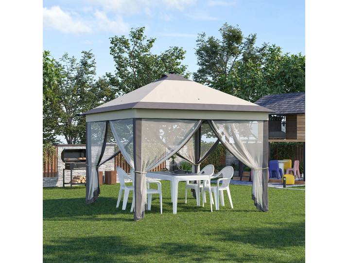 Outsunny Tente Pliante 3,3x3,3m LED Beige avec Moustiquaires