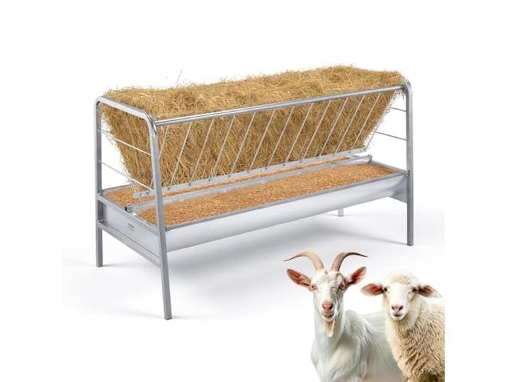 VEVOR Râtelier Foin Chèvre 2 en 1 Mangeoire à Foin et à Grains 246 L + 105 L pour Chevaux Bétail Moutons Ovins Caprins aux Fermes Écuries Bergeries\, Longueur 147 cm\, avec Bac Profond\, Cadre en Acier