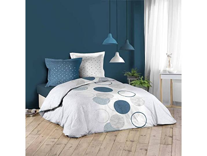 Douceur d'Intérieur\, Parure de Lit 3 Pièces (240 x 220 cm) Voie Lactee Bleu\, 100% Coton
